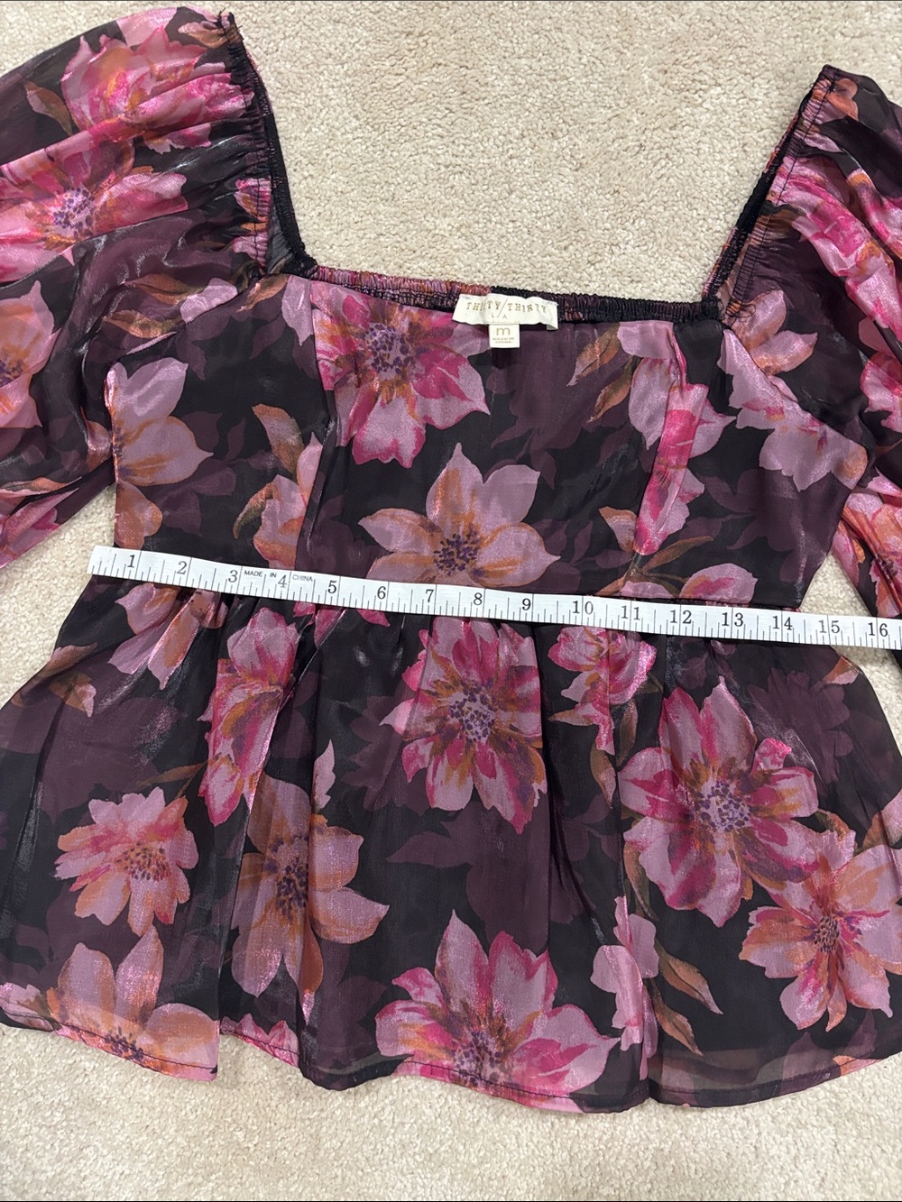 Floral Square-Neck Peplum Blouse in Pink - Picture 6 of 7